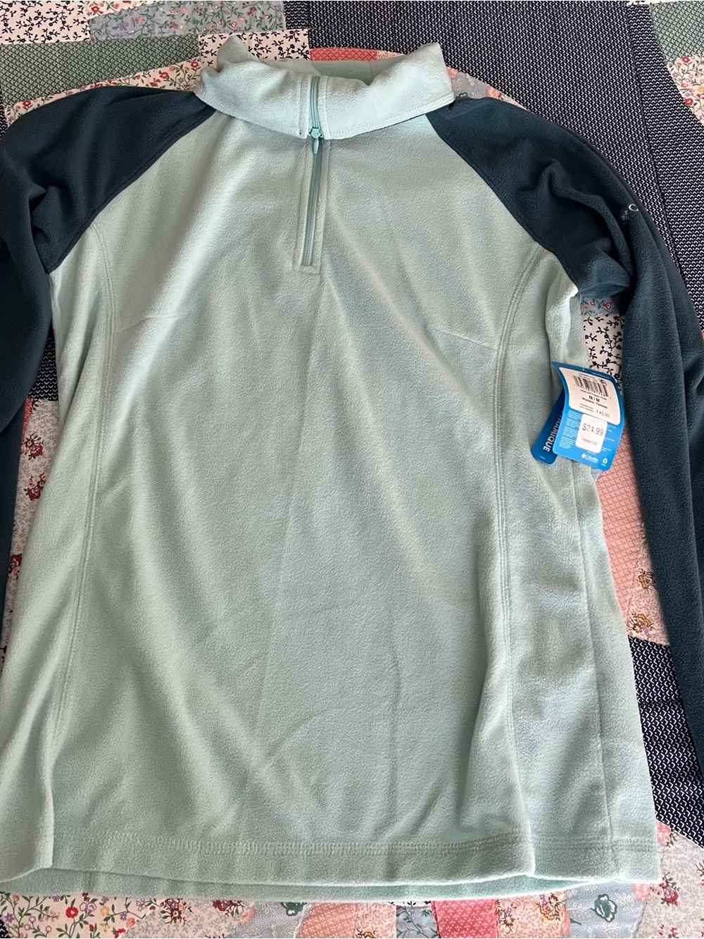 Columbia Mint Green and Dark Teal Half-Zip Fleece Pullover